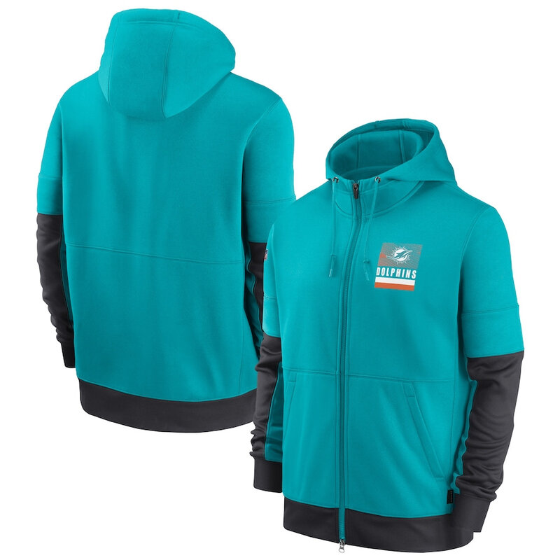 NFL Official Licensed NFL Miami Dolphins Full Zip UP Hoodie Blue - america National Football League football Gear Apparel