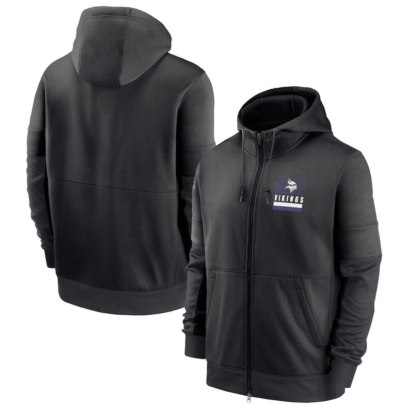 NFL Official Licensed NFL Minnesota Vikings Full Zip UP Hoodie Black - america National Football League football Gear Apparel