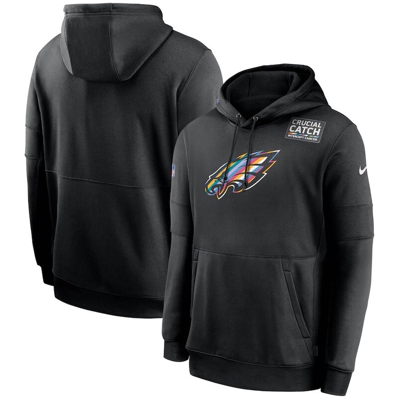 NFL apparel - NFL Philadelphia Eagles Crucial Catch Football Hoodie Black,long sleeve drawstring hooded baseball sweatshirt with front pockets