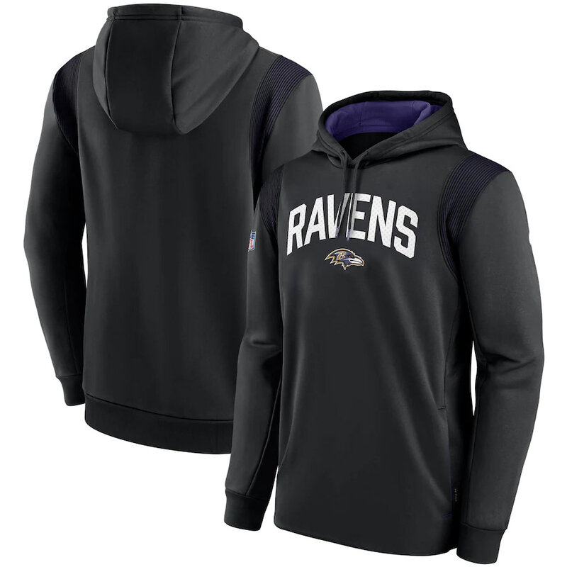 NFL Team apparel - NFL Pullover Hoodie Baltimore Ravens Football Wear Black,long sleeve drawstring hooded Football wear with front pockets