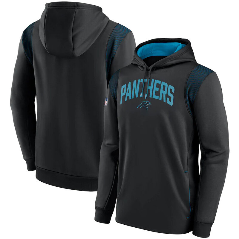 NFL Team apparel - NFL Pullover Hoodie Carolina Panthers Football Wear Black,long sleeve drawstring hooded Football wear with front pockets