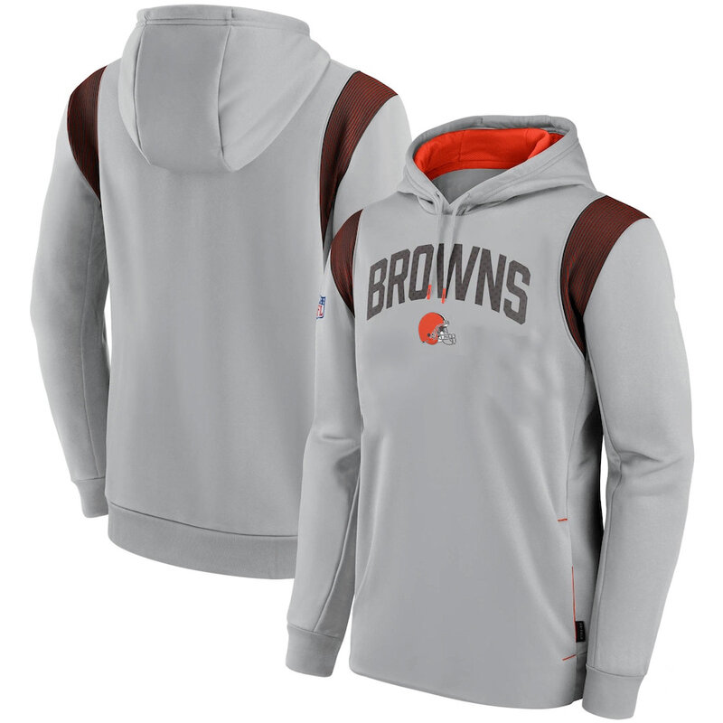 NFL Team apparel - NFL Pullover Hoodie Cleveland Browns Football Wear Grey,long sleeve drawstring hooded Football wear with front pockets