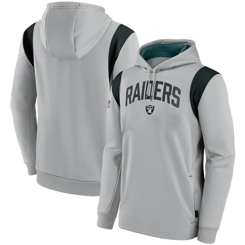 NFL Team apparel - NFL Pullover Hoodie Las Vegas Raiders Football Wear Grey,long sleeve drawstring hooded Football wear with front pockets