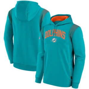 NFL Team apparel - NFL Pullover Hoodie Miami Dolphins Football Wear Cyan,long sleeve drawstring hooded Football wear with front pockets