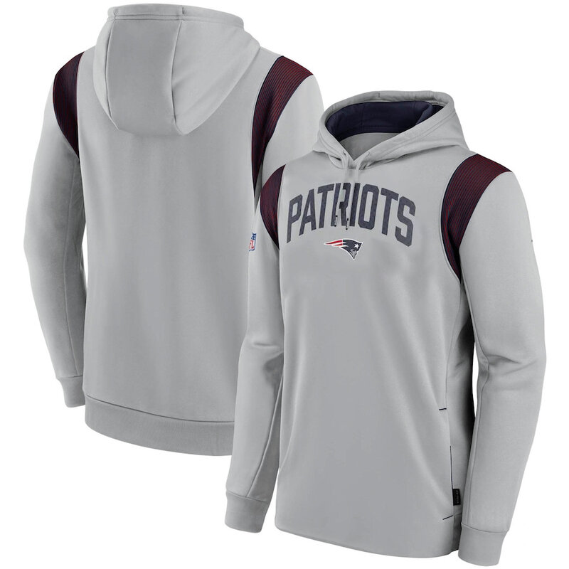 NFL Team apparel - NFL Pullover Hoodie New England Patriots Football Wear Grey,long sleeve drawstring hooded Football wear with front pockets
