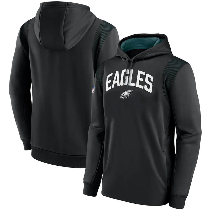 NFL Team apparel - NFL Pullover Hoodie Philadelphia Eagles Football Wear Black,long sleeve drawstring hooded Football wear with front pockets