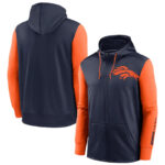 NFL classic Football wear Splicing color Denver Broncos team logo 3D graphic full zip up hoodie drawstring 2 front pouch