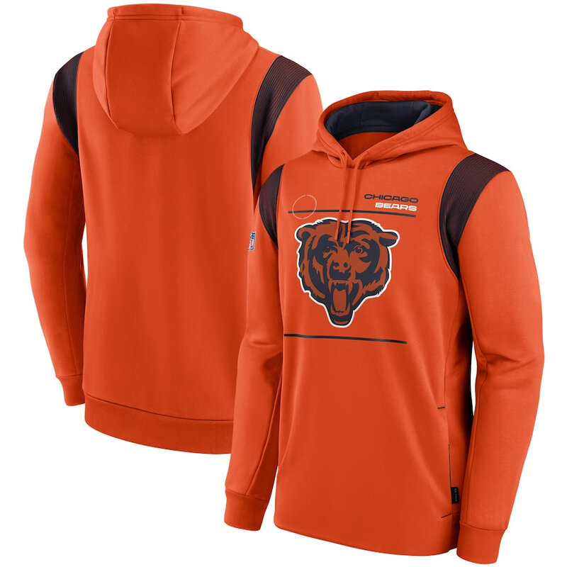 NFL Team apparel - NFL Team Hoodie Chicago Bears Football Wear Orange,long sleeve drawstring hooded Football wear with front pockets
