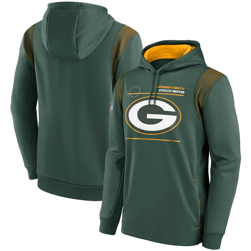 NFL Team apparel - NFL Team Hoodie Green Bay Packers Football Wear Green,long sleeve drawstring hooded Football wear with front pockets