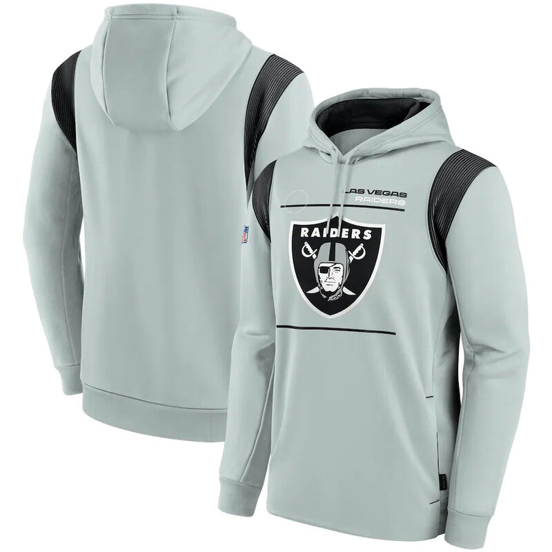 NFL Team apparel - NFL Team Hoodie Las Vegas Raiders Football Wear Grey,long sleeve drawstring hooded Football wear with front pockets