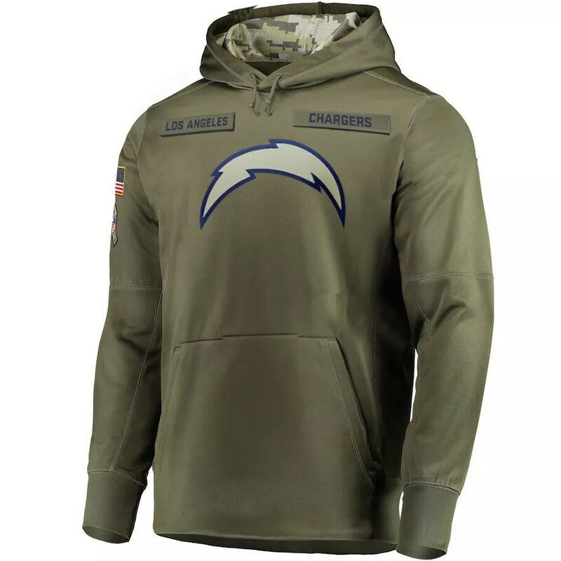 NFL apparel - NFL Team Hoodie Los Angeles Chargers Apparel Arm Green,long sleeve drawstring hooded baseball sweatshirt with front pockets