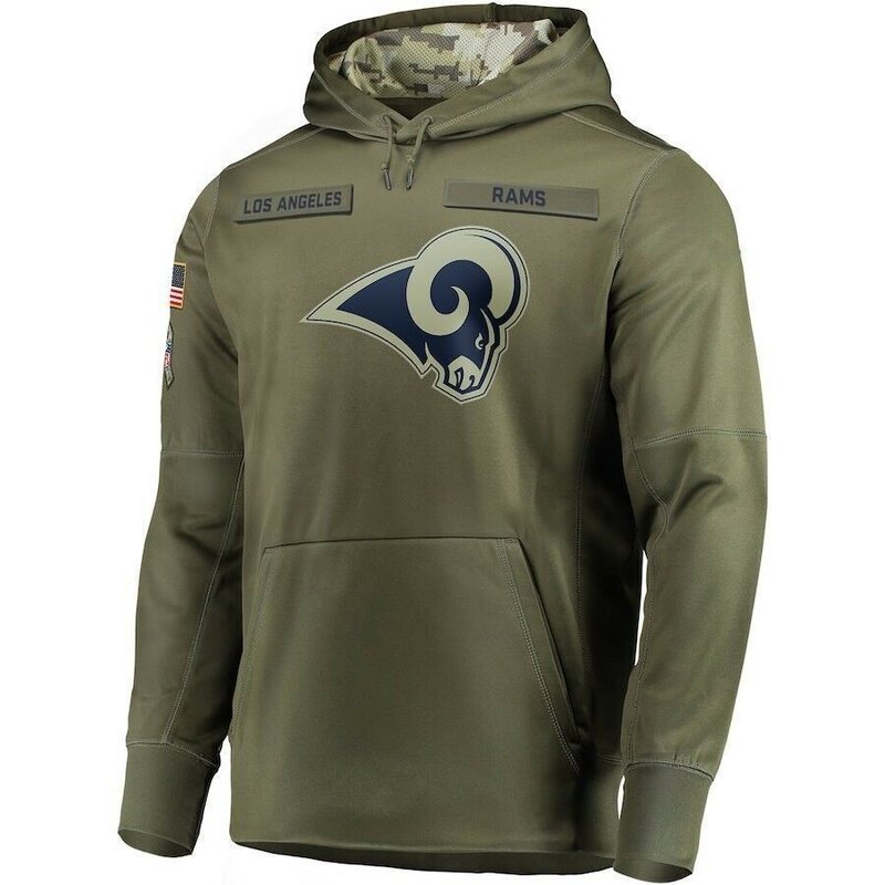 NFL apparel - NFL Team Hoodie Los Angeles Rams Apparel Arm Green,long sleeve drawstring hooded baseball sweatshirt with front pockets