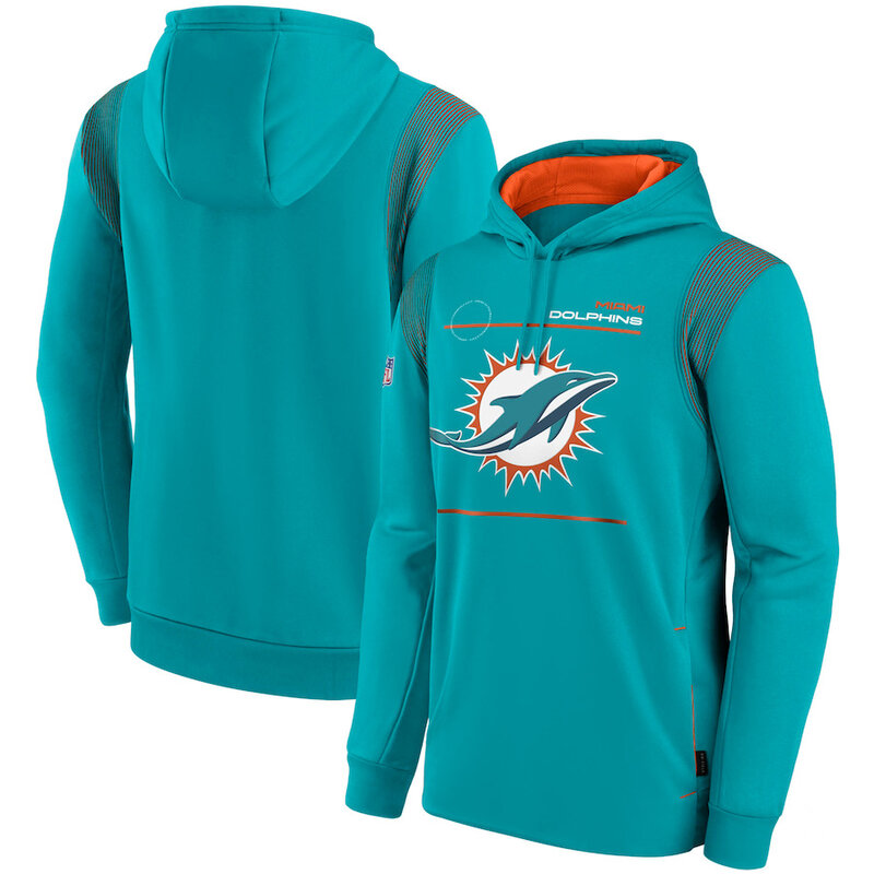 NFL Team apparel - NFL Team Hoodie Miami Dolphins Football Wear Cyan,long sleeve drawstring hooded Football wear with front pockets