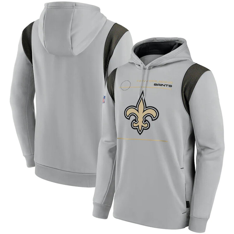 NFL Team apparel - NFL Team Hoodie New Orleans Saints Football Wear Grey,long sleeve drawstring hooded Football wear with front pockets