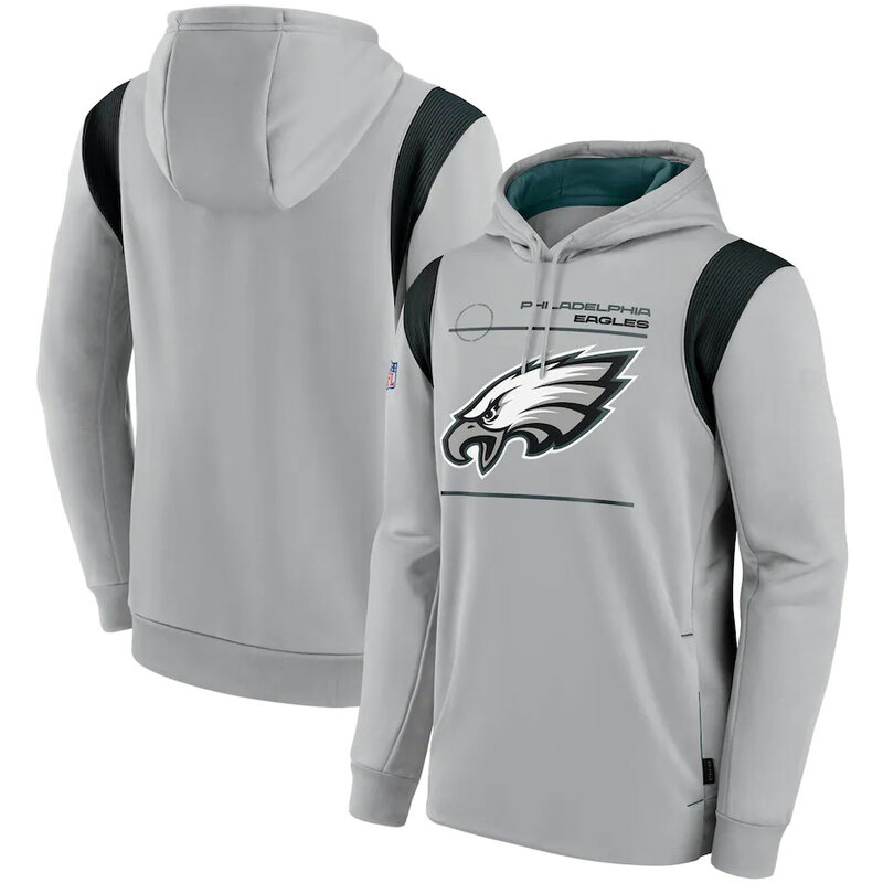 NFL Team apparel - NFL Team Hoodie Philadelphia Eagles Football Wear Grey,long sleeve drawstring hooded Football wear with front pockets
