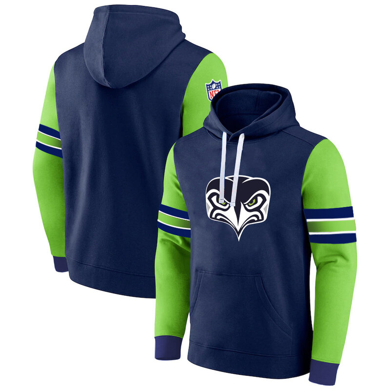 NFL Team Hoodie Seattle Seahawks Footbatll Jersey Blue,Classic Team Logo - Long Sleeve Unisex Adult Pullover Hoodie - Officially Licensed NFL Apparel