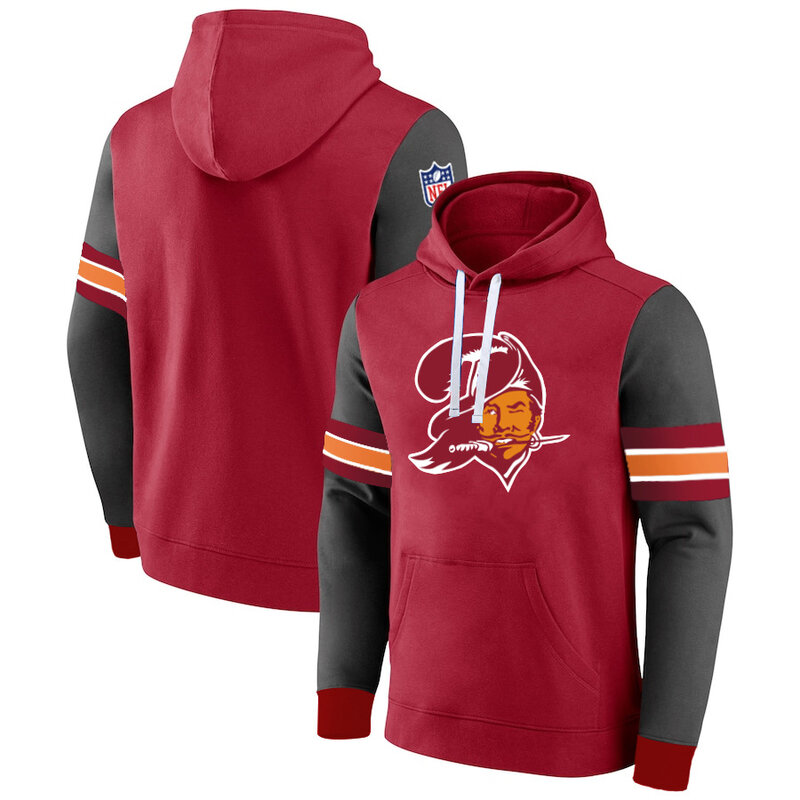NFL Team Hoodie Tampa Bay Buccaneers Footbatll Jersey Red,Classic Team Logo - Long Sleeve Unisex Adult Pullover Hoodie - Officially Licensed NFL Apparel