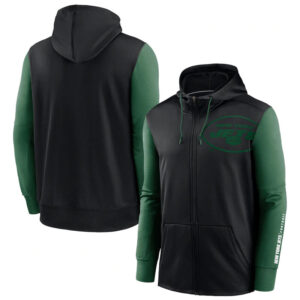 NFL classic Football wear Splicing color New York Jets team logo 3D graphic full zip up hoodie drawstring 2 front pouch