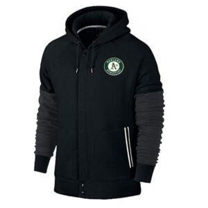 Oakland Athletics baseball Gear - MLB Jersey Oakland Athletics Zip UP Hoodie Black,long sleeve drawstring hooded baseball apparel with front pockets