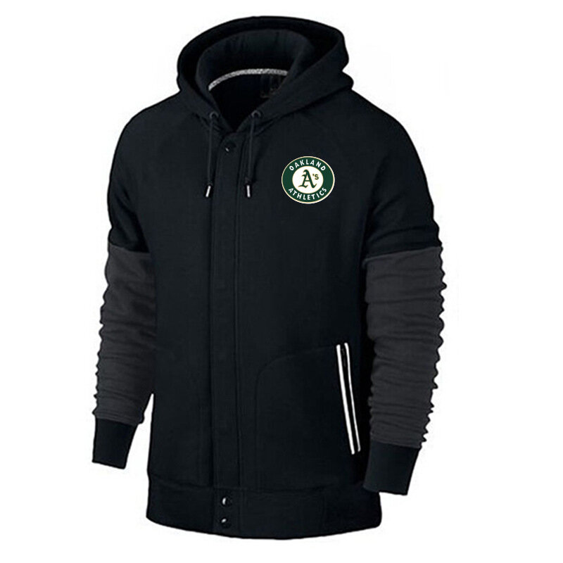 Oakland Athletics baseball Gear - MLB Jersey Oakland Athletics Zip UP Hoodie Black,long sleeve drawstring hooded baseball apparel with front pockets