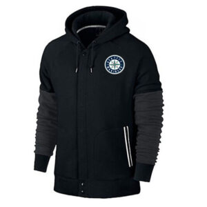 MLB Seattle Mariners Apparel Gear - MLB Jersey Seattle Mariners Zip UP Hoodie Black,long sleeve drawstring hooded baseball apparel with front pockets