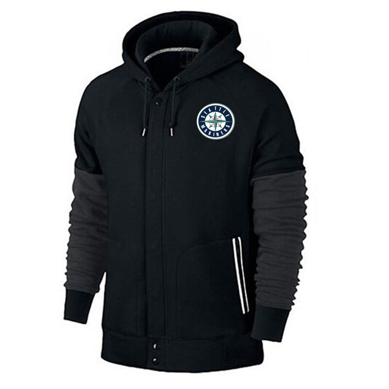 MLB Seattle Mariners Apparel Gear - MLB Jersey Seattle Mariners Zip UP Hoodie Black,long sleeve drawstring hooded baseball apparel with front pockets