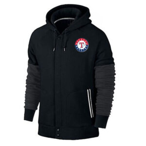 Texas Rangers baseball Gear - MLB Jersey Texas Rangers Zip UP Hoodie Black,long sleeve drawstring hooded baseball apparel with front pockets
