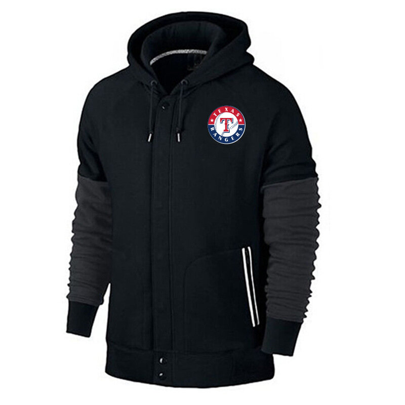 Texas Rangers baseball Gear - MLB Jersey Texas Rangers Zip UP Hoodie Black,long sleeve drawstring hooded baseball apparel with front pockets
