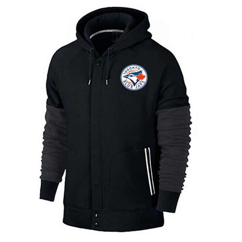 Toronto Blue Jays baseball Gear - MLB Jersey Toronto Blue Jays Zip UP Hoodie Black,long sleeve drawstring hooded baseball apparel with front pockets