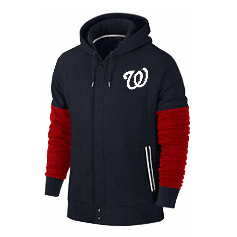 Washington Nationals baseball apparel - MLB Jersey Washington Nationals Zip UP Hoodie Black,long sleeve drawstring hooded baseball gear with front pockets