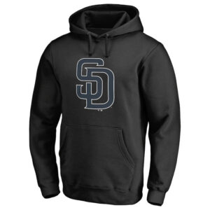 MLB San Diego Padres Apparel Gear - MLB San Diego Padres Pullover Hoodie Black,long sleeve drawstring hooded baseball apparel with front pockets