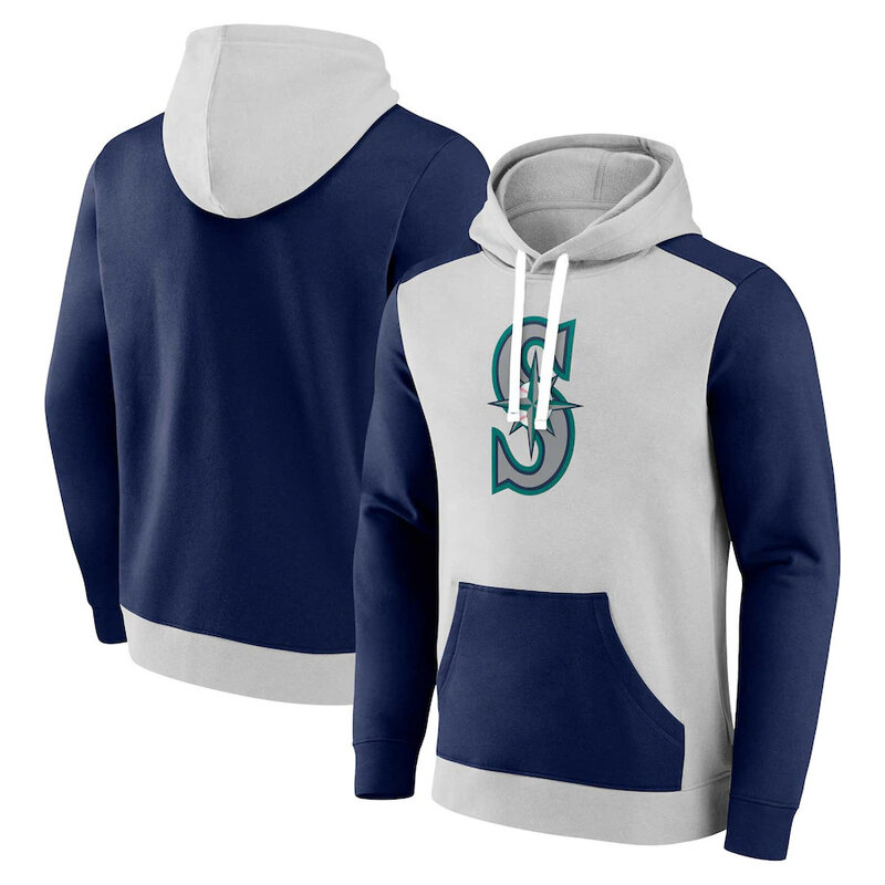 MLB Seattle Mariners Apparel Gear - MLB Seattle Mariners Baseball Hoodie Grey Blue,long sleeve drawstring hooded baseball apparel with front pockets