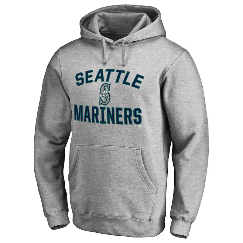 MLB Seattle Mariners Apparel Gear - MLB Seattle Mariners Pullover Baseball Hoodie Grey,long sleeve drawstring hooded baseball apparel with front pockets