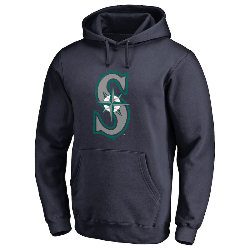 MLB Seattle Mariners Apparel Gear - MLB Seattle Mariners Pullover Hoodie Dark Blue,long sleeve drawstring hooded baseball apparel with front pockets